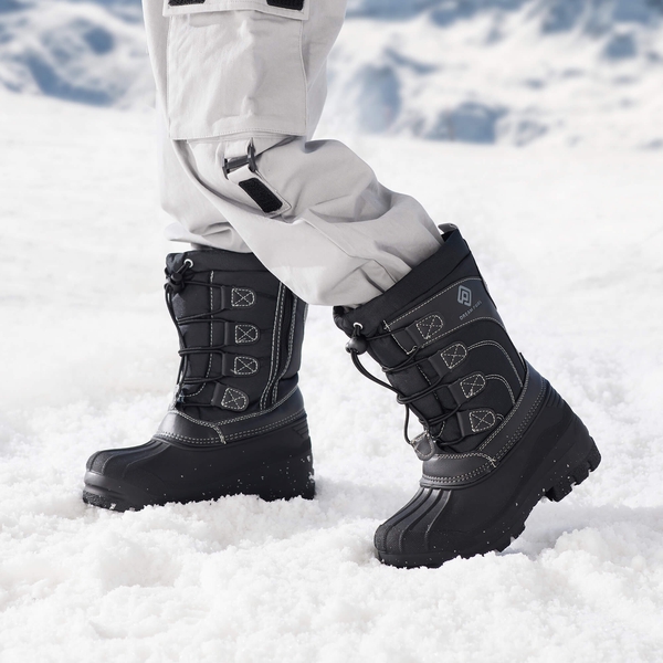 Kids Waterproof Shell Bottom Snow Boots - BLACK - 1
